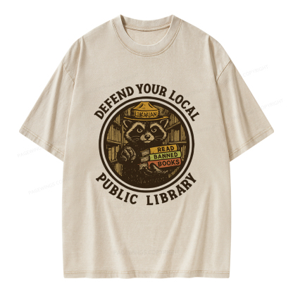 Pagewings Defend Your Local Public Library Unisex Washed T-shirt