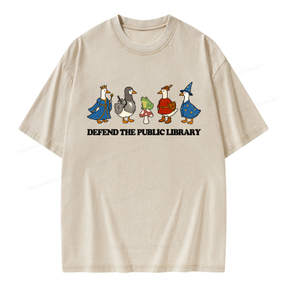 Pagewings Defend The Public Library Unisex Washed T-shirt