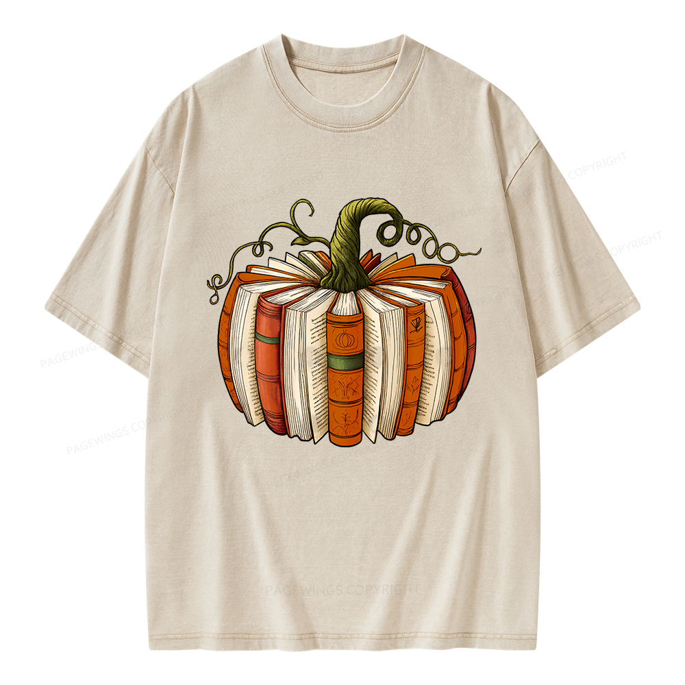 Pagewings Fall Book Pumpkin Unisex Washed T-shirt