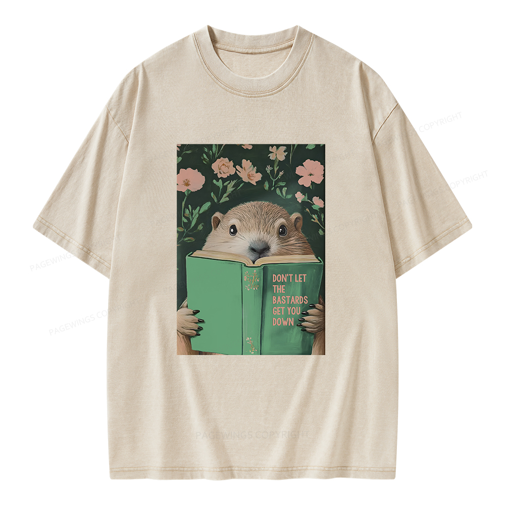 Pagewings Groundhog Reading Motivational Book Unisex Washed T-shirt