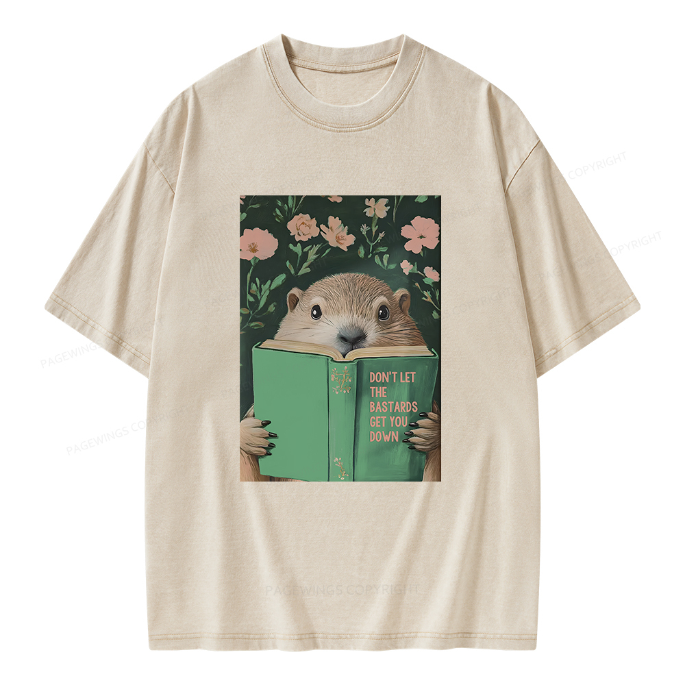 Pagewings Groundhog Reading Motivational Book Unisex Washed T-shirt