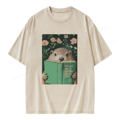 Pagewings Groundhog Reading Motivational Book Unisex Washed T-shirt
