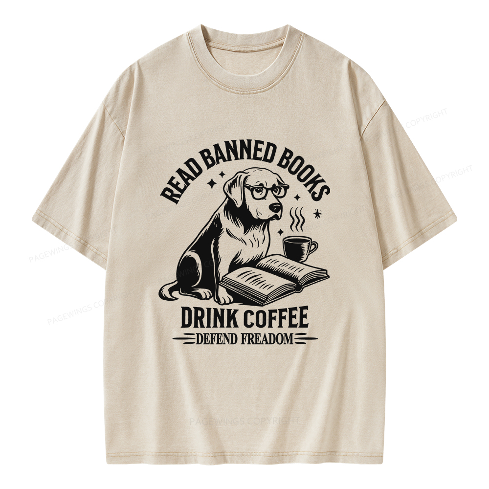 Pagewings Read Books Drink Coffee Defend Freadom Unisex Washed T-shirt