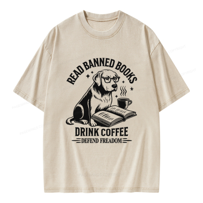 Pagewings Read Books Drink Coffee Defend Freadom Unisex Washed T-shirt
