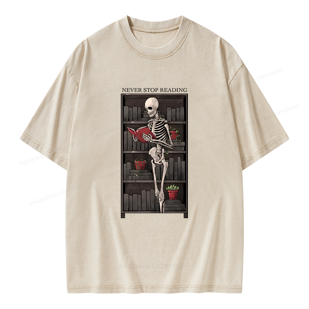 Pagewings Never Stop Reading Unisex Washed T-shirt