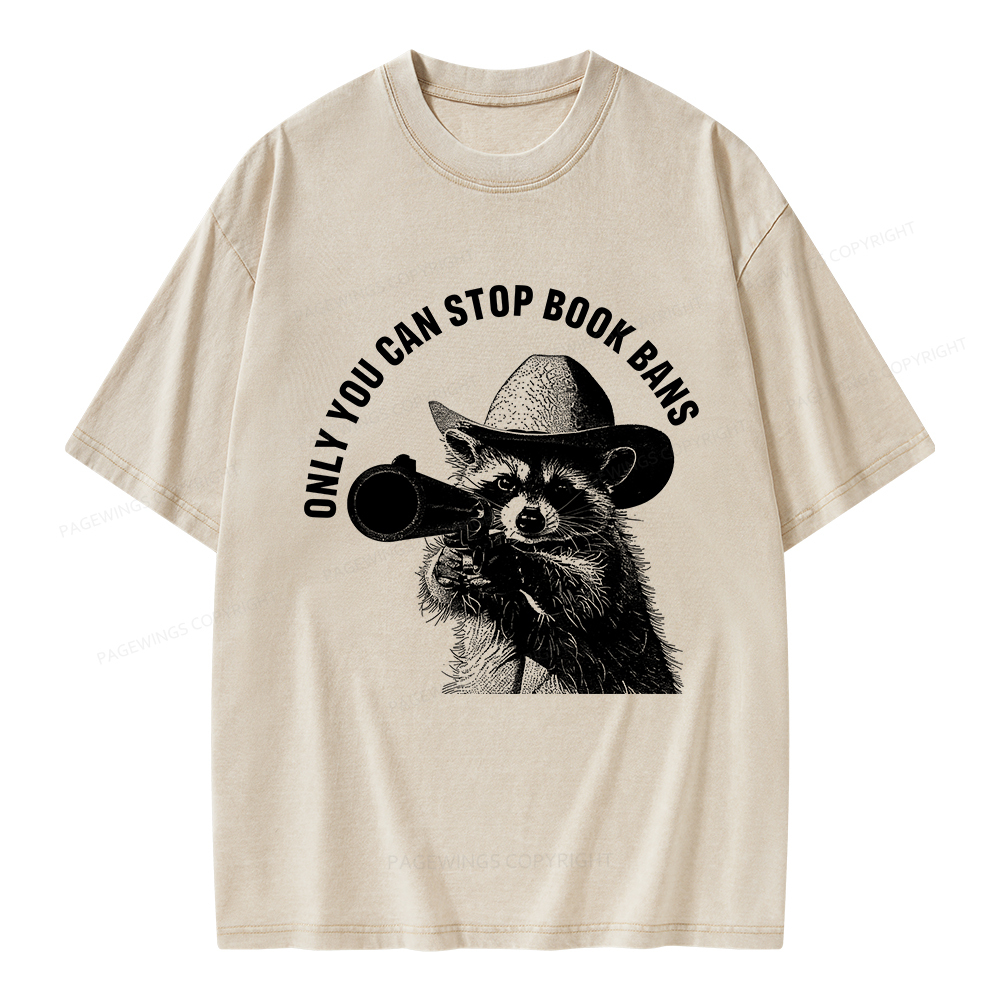 Pagewings Only You Can Stop Book Bans Unisex Washed T-shirt