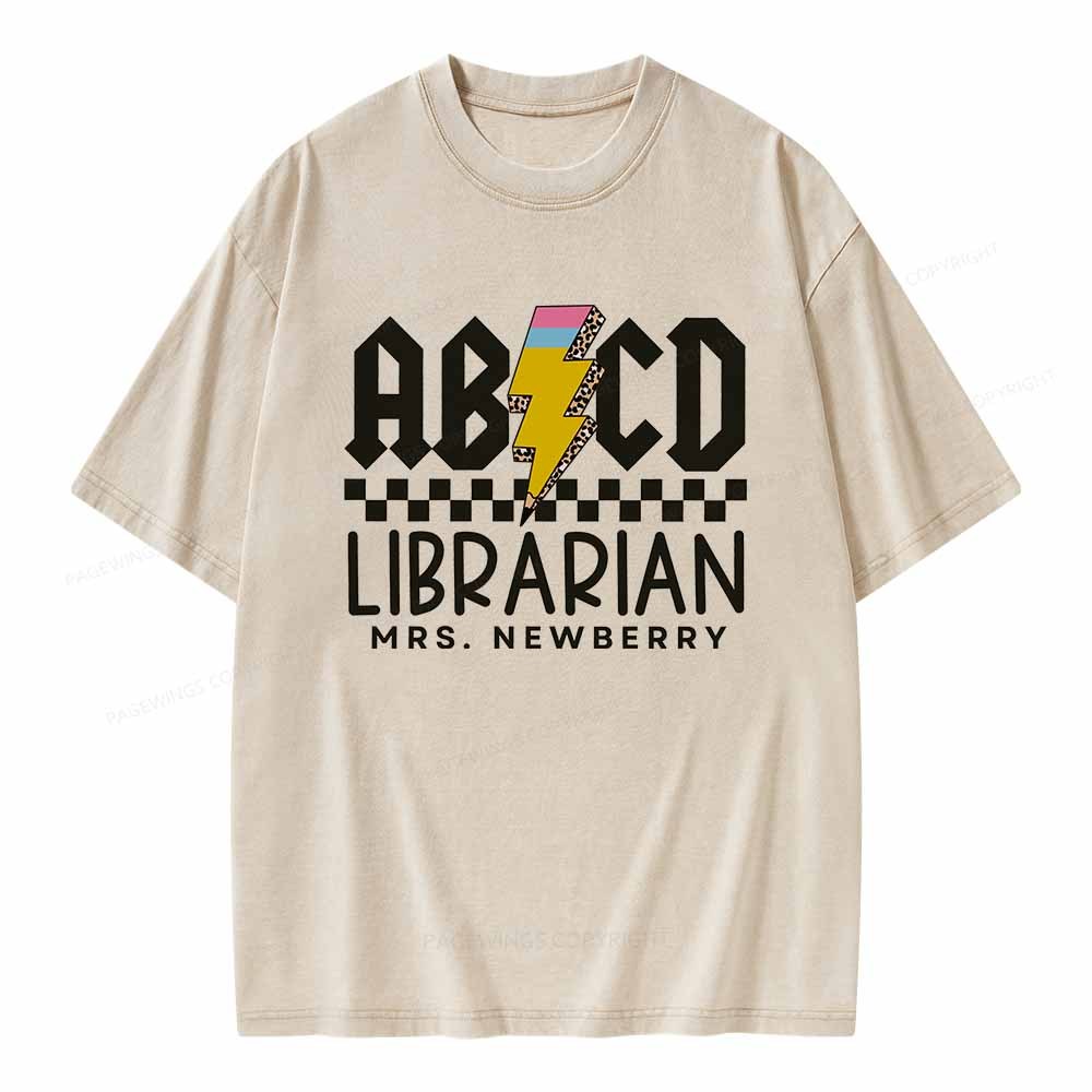 Pagewings Personalized Librarian Shirt TShirts Gift for School Library Sciences Unisex Washed T-shirt