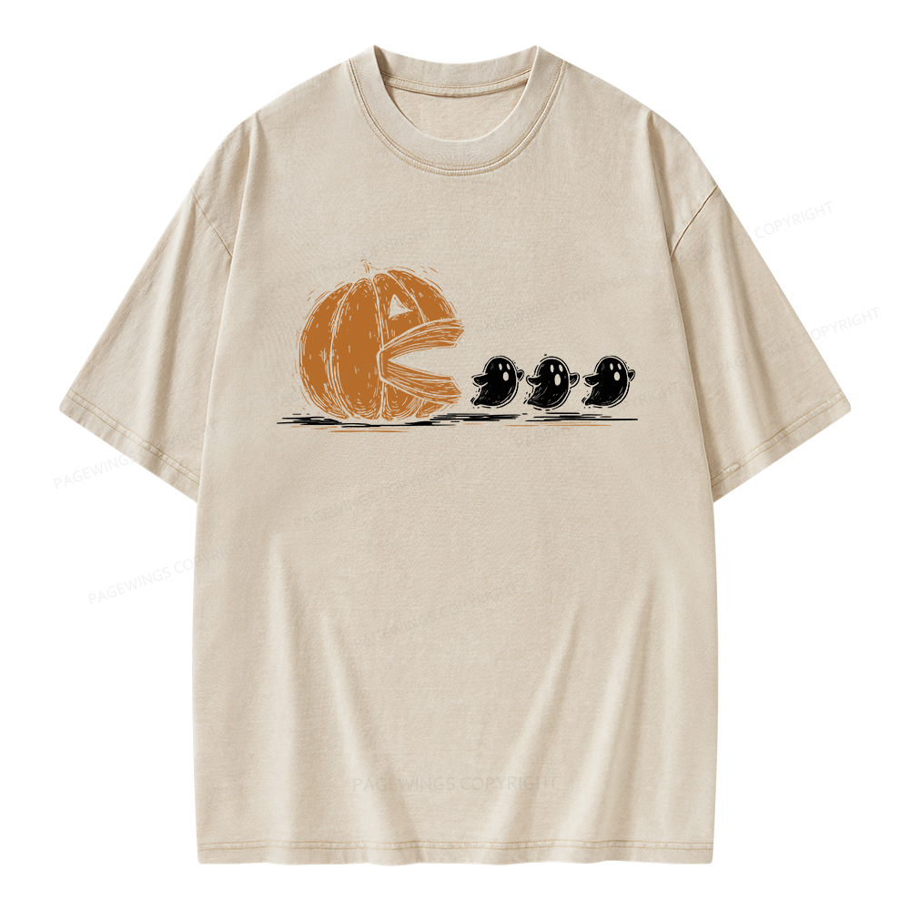 Pagewings Halloween Pumpkin Eat Ghost Unisex Washed T-shirt