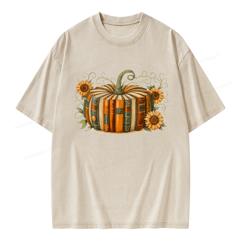 Pagewings Fall Book Pumpkin Unisex Washed T-shirt