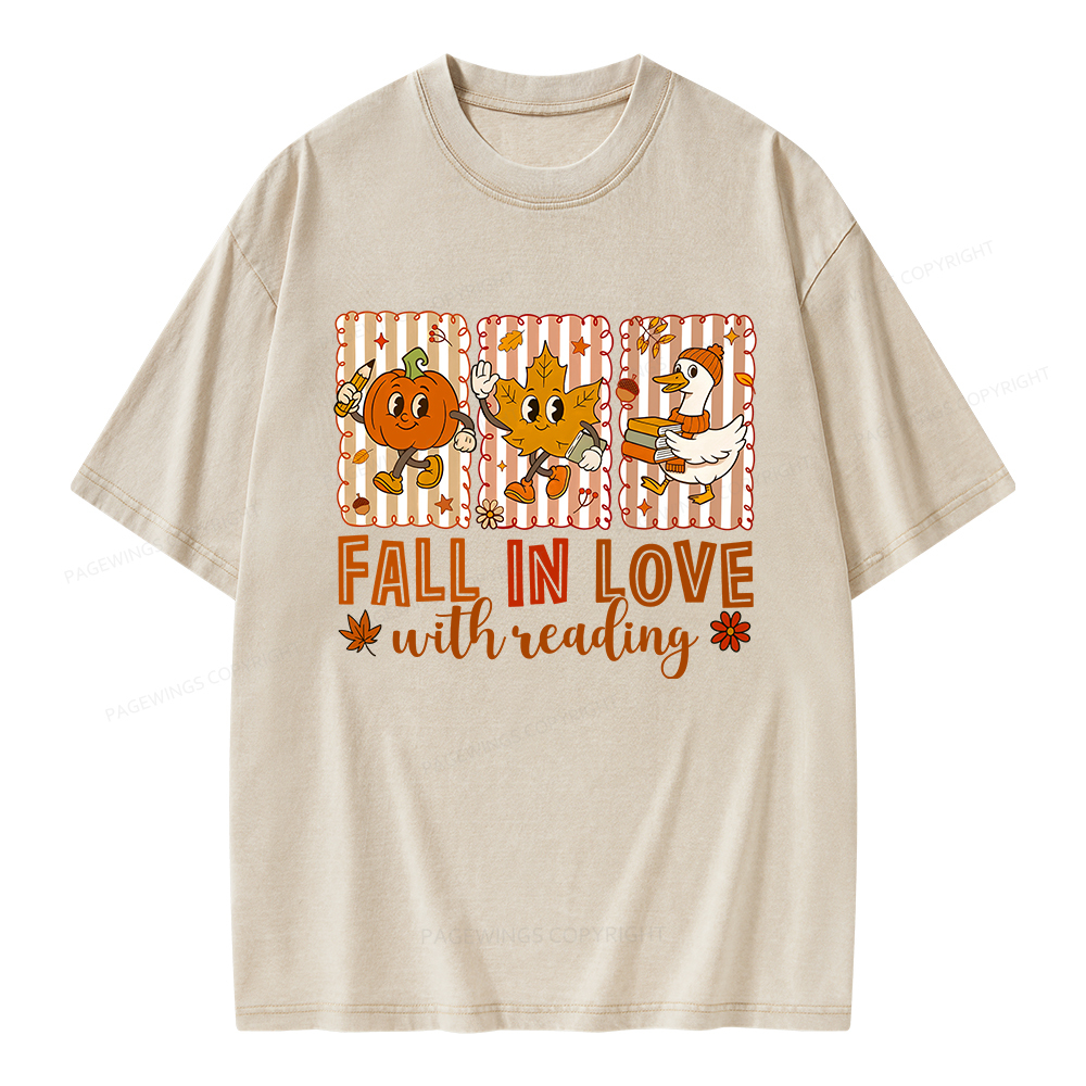 Pagewings Fall In Love With Reading Unisex Washed T-shirt