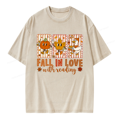 Pagewings Fall In Love With Reading Unisex Washed T-shirt