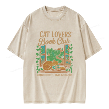 Pagewings Cat Lovers' Book Club Unisex Washed T-shirt