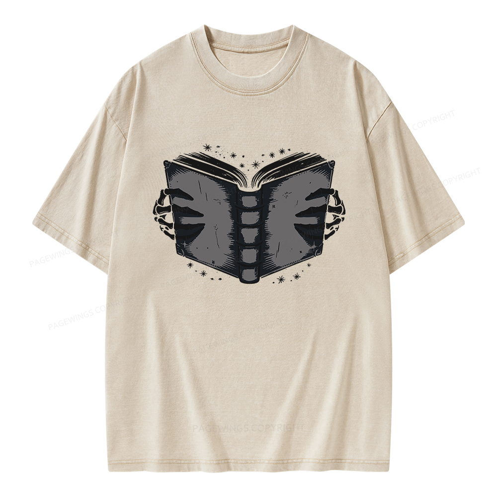 Pagewings Book Skeleton Hands Unisex Washed T-shirt