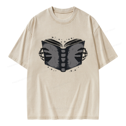 Pagewings Book Skeleton Hands Unisex Washed T-shirt