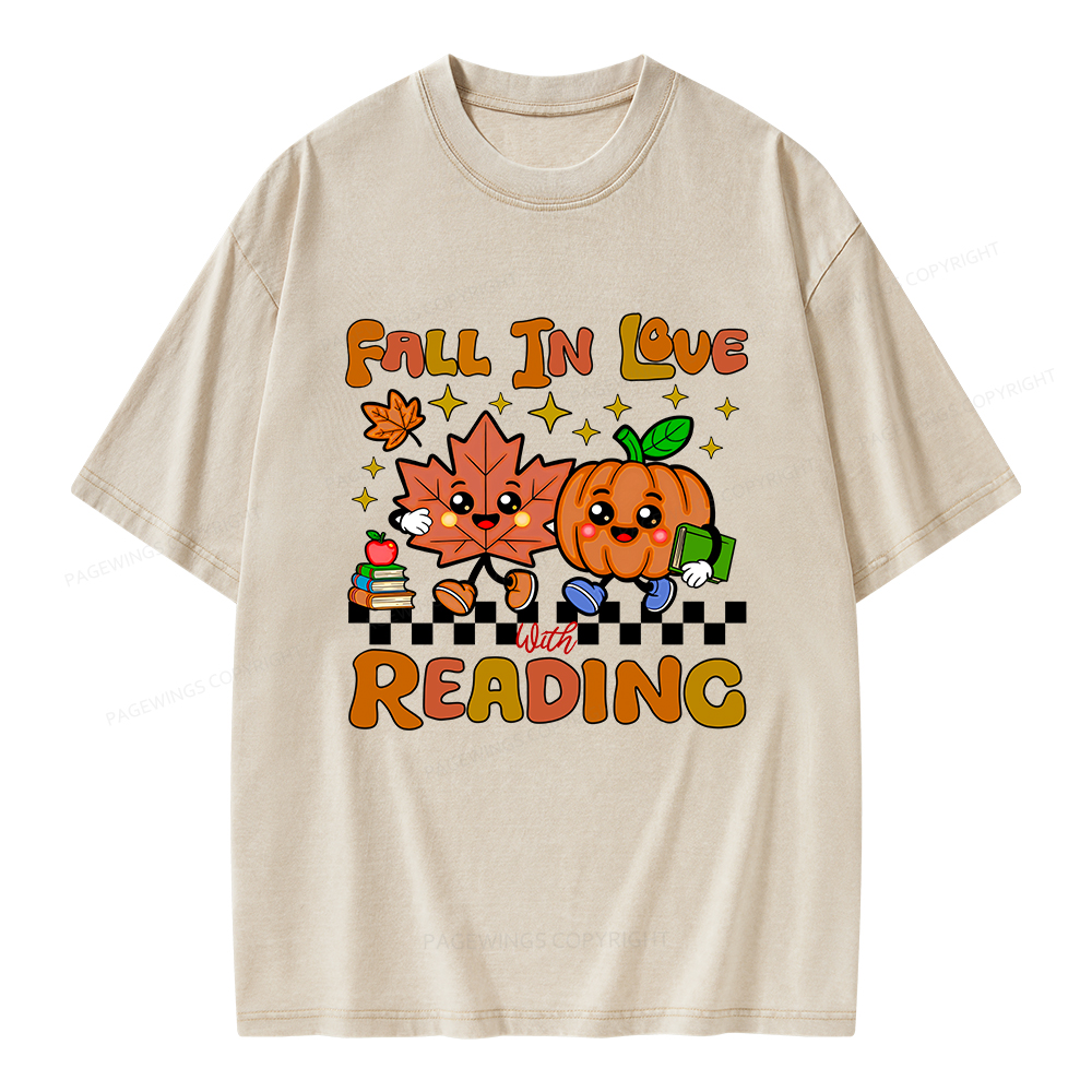 Pagewings Thanksgiving Fall In Love With Reading Unisex Washed T-shirt