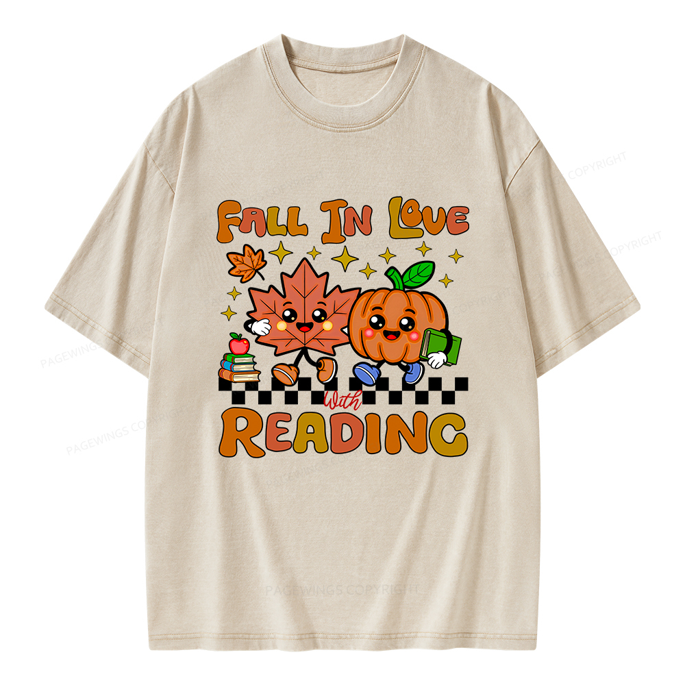 Pagewings Thanksgiving Fall In Love With Reading Unisex Washed T-shirt