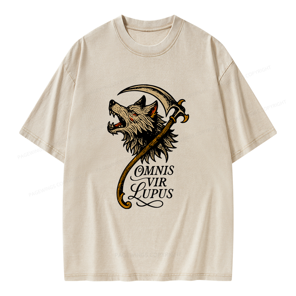 Pagewings Omnis Vir Lupus Unisex Washed T-shirt