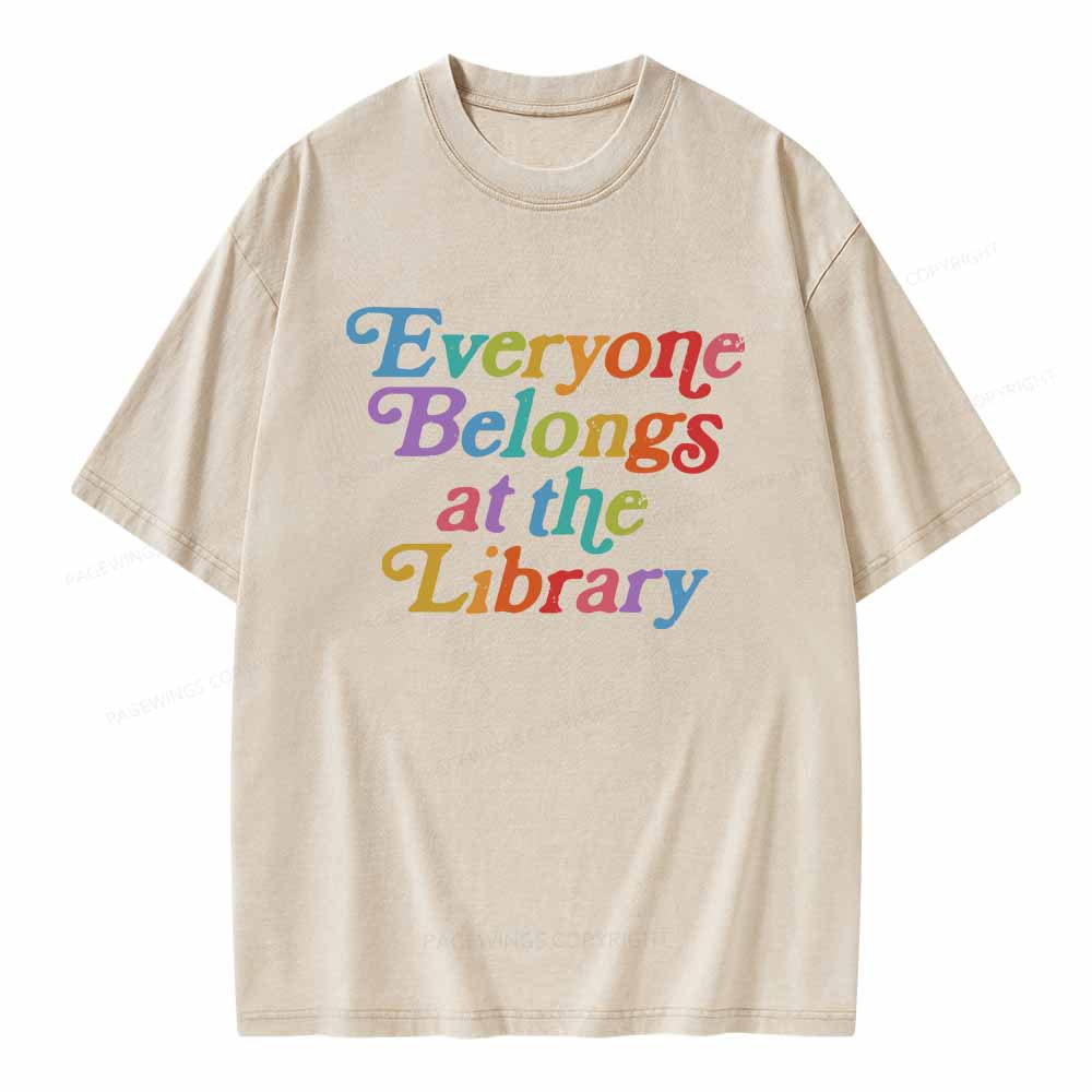 Pagewings Everyone belongs at the library Unisex Washed T-shirt