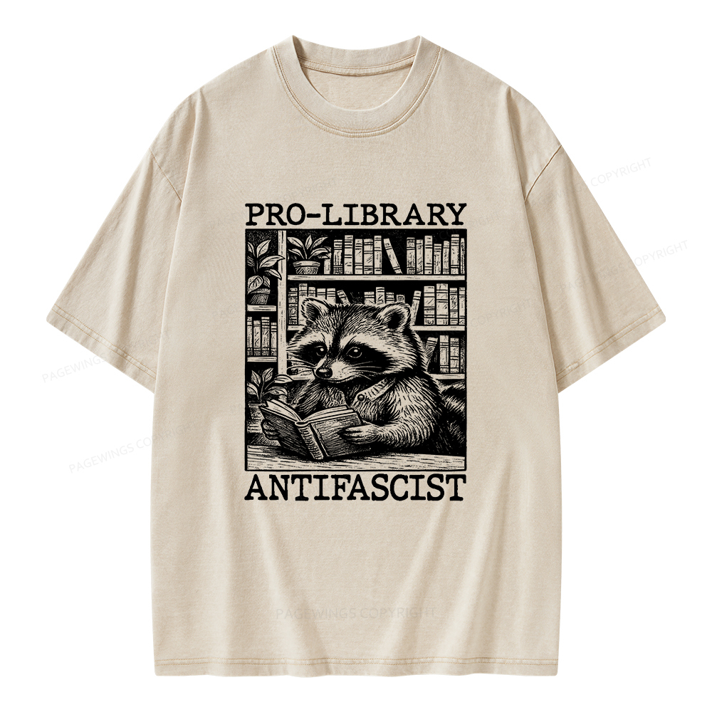 Pagewings Pro Library Antifascist Unisex Washed T-shirt