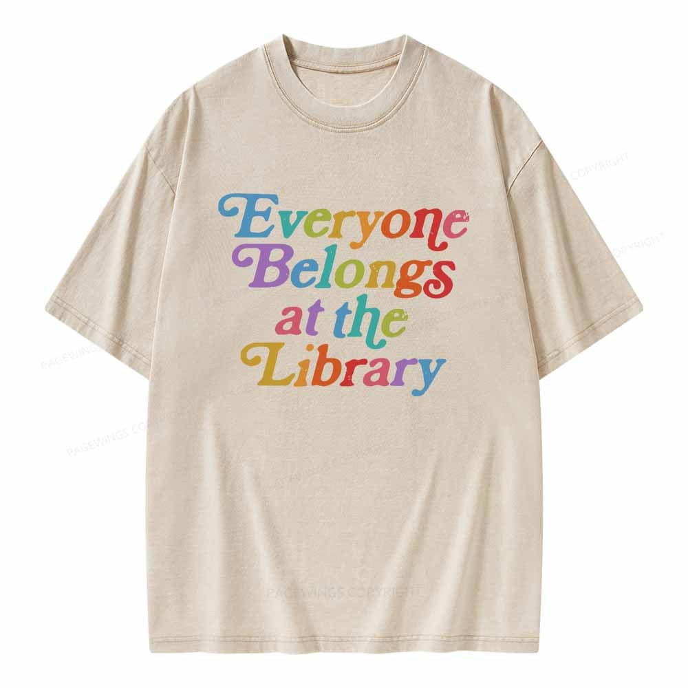 Pagewings Everyone belongs at the library Unisex Washed T-shirt