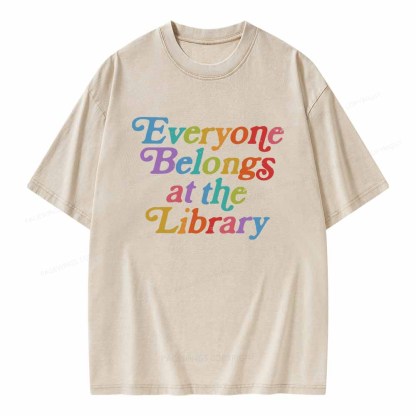 Pagewings Everyone belongs at the library Unisex Washed T-shirt