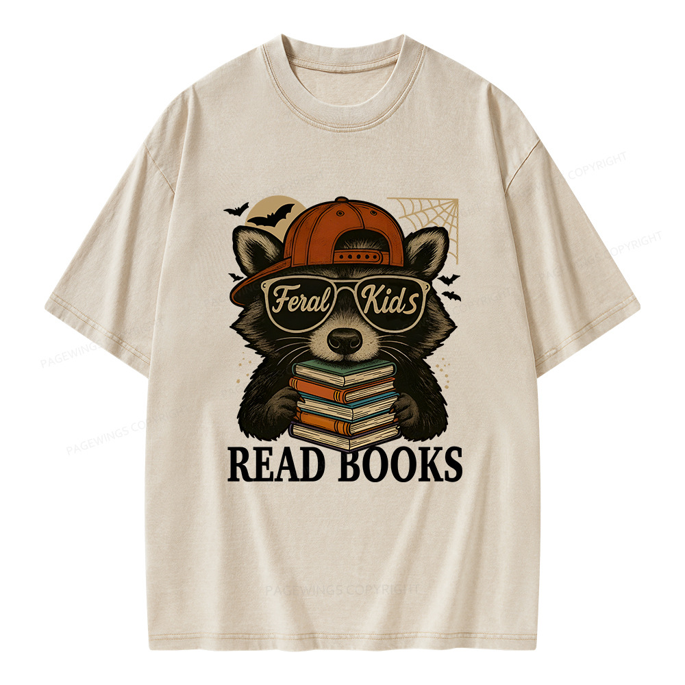 Pagewings Feral Kid Read Books Unisex Washed T-shirt