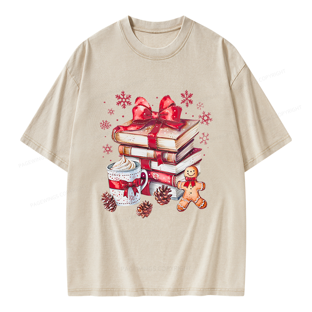 Pagewings Christmas Books Unisex Washed T-shirt
