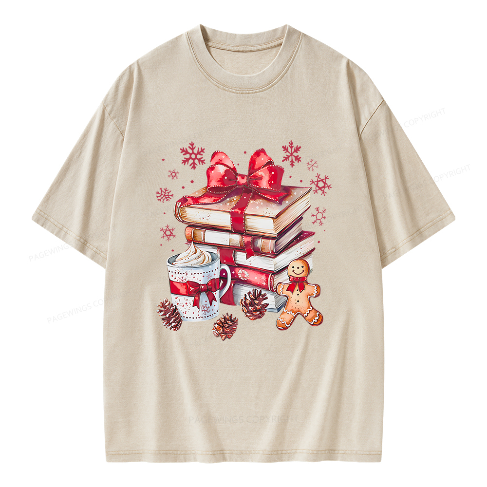 Pagewings Christmas Books Unisex Washed T-shirt
