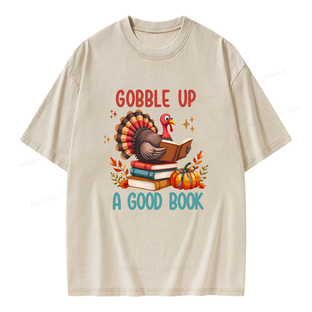 Pagewings Thanksgiving Turkey Reading Unisex Washed T-shirt