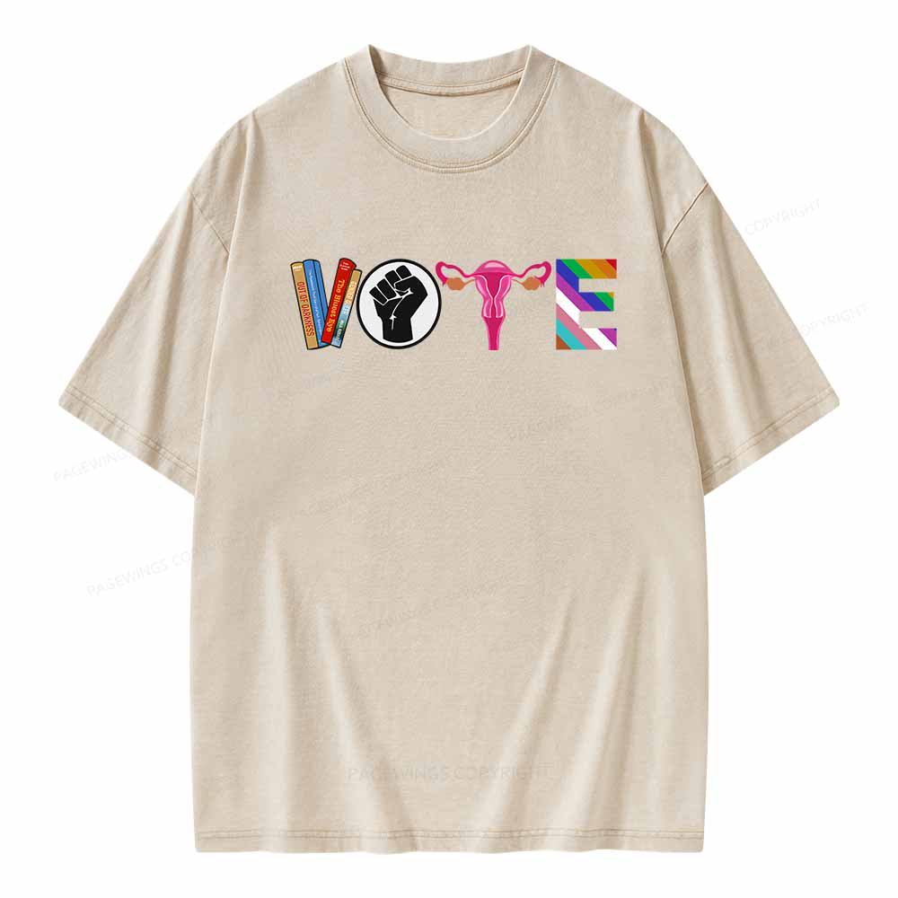 Pagewings VOTE Banned Books T-Shirt Unisex Washed T-shirt