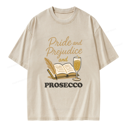 Pagewings Pride And Prejudice And Prosecco Unisex Washed T-shirt