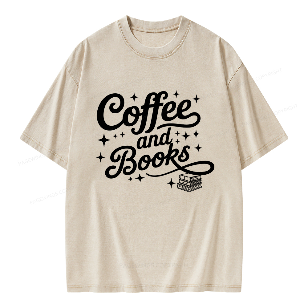 Pagewings Coffee and Books Unisex Washed T-shirt