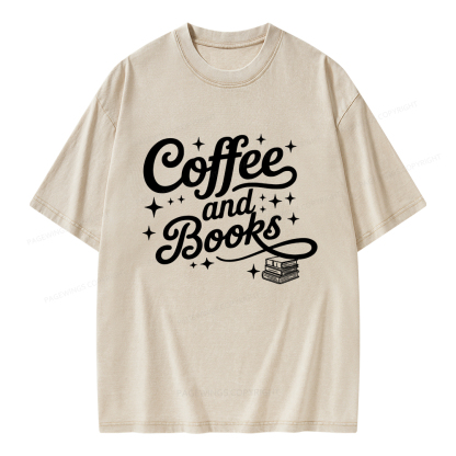 Pagewings Coffee and Books Unisex Washed T-shirt