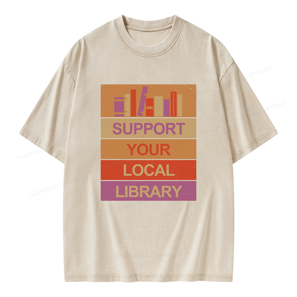Pagewings Support Your Local Library Unisex Washed T-shirt
