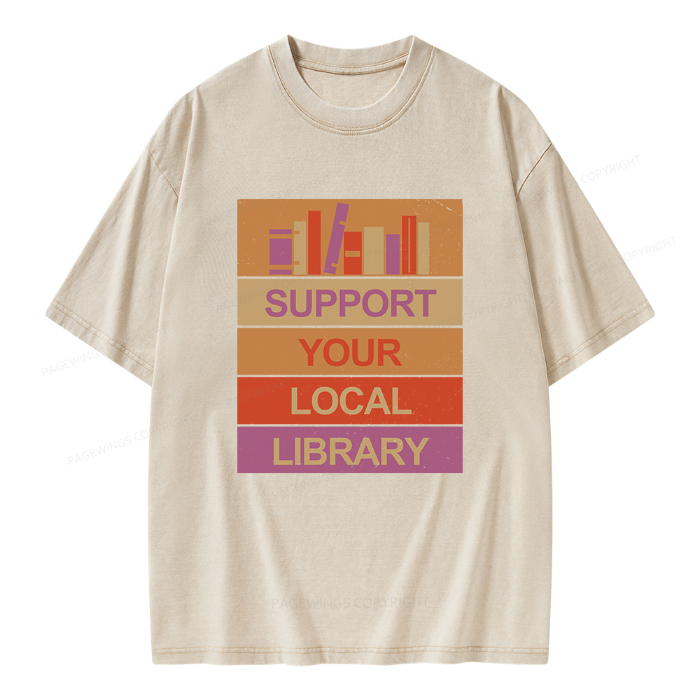 Pagewings Support Your Local Library Unisex Washed T-shirt