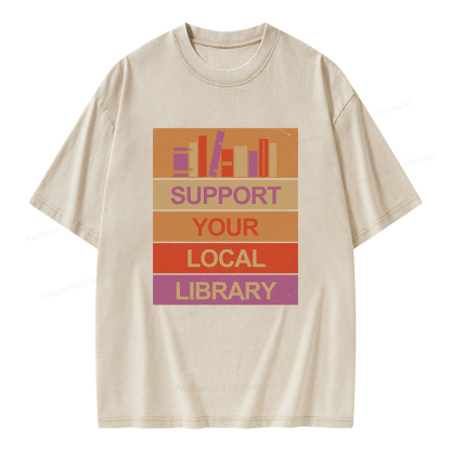 Pagewings Support Your Local Library Unisex Washed T-shirt