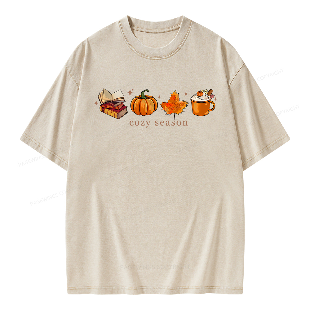 Pagewings Cozy Season Books Lover Unisex Washed T-shirt