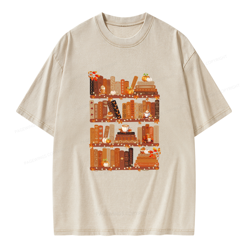 Pagewings Cozy Season Books Lover Unisex Washed T-shirt