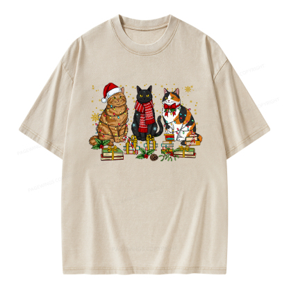 Pagewings Meowy Booksmas Unisex Washed T-shirt