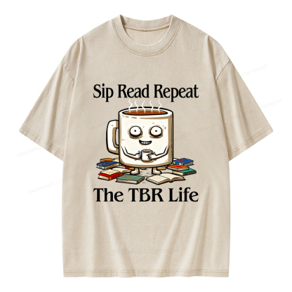 Pagewings Sip Read Repeat The TBR Life Unisex Washed T-shirt