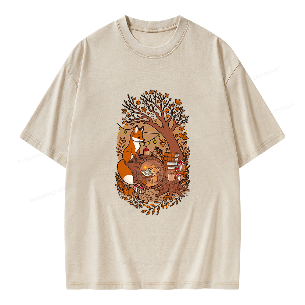 Pagewings Reading Fox Unisex Washed T-shirt