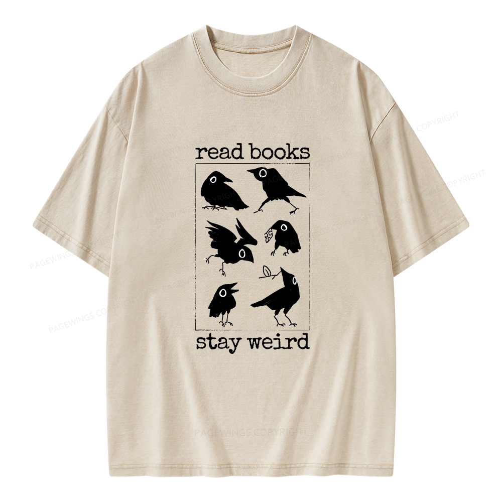 Pagewings Read Books Stay Weird Unisex Washed T-shirt