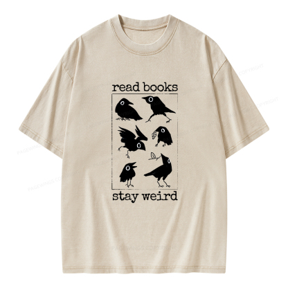Pagewings Read Books Stay Weird Unisex Washed T-shirt