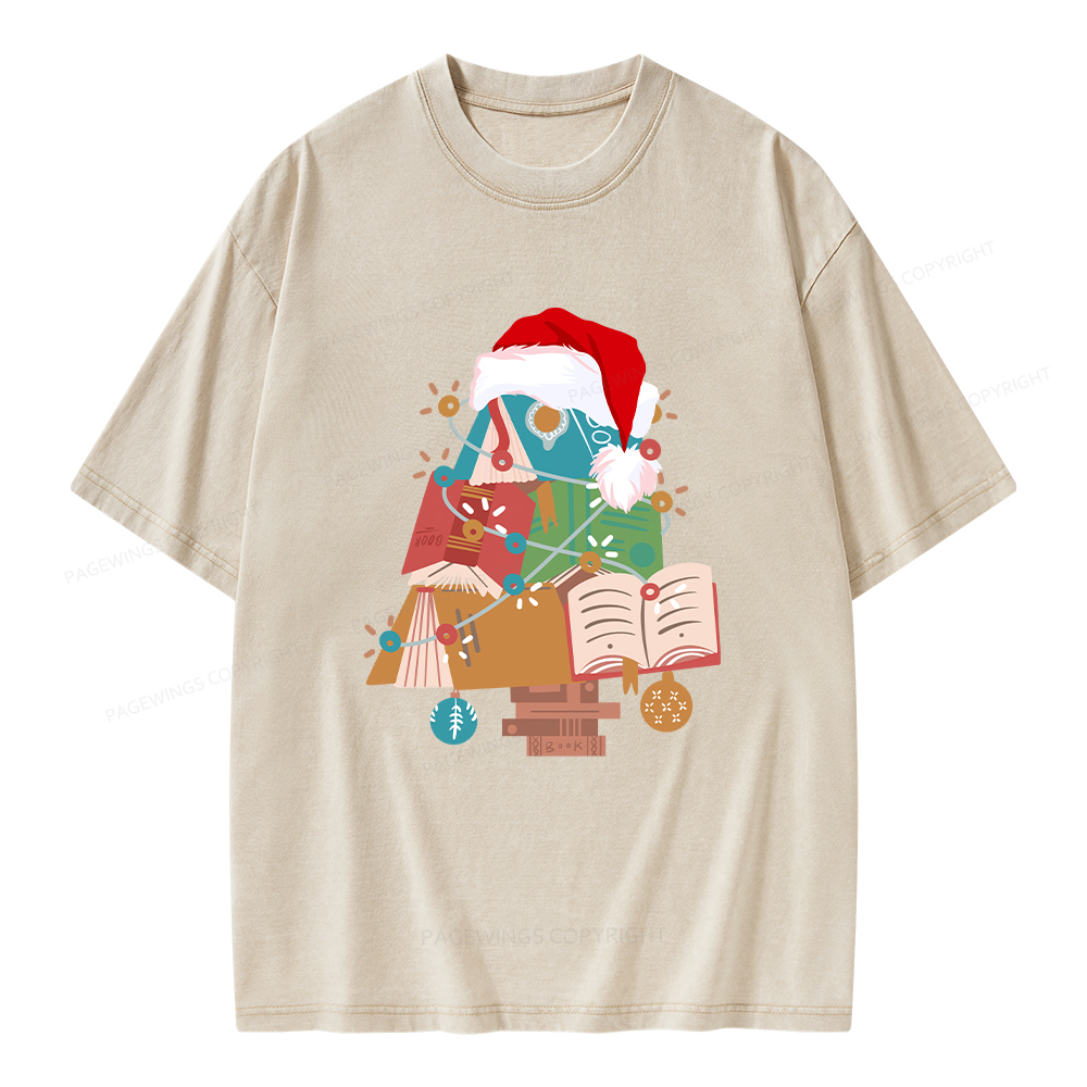 Pagewings Bookish Christmas Unisex Washed T-shirt