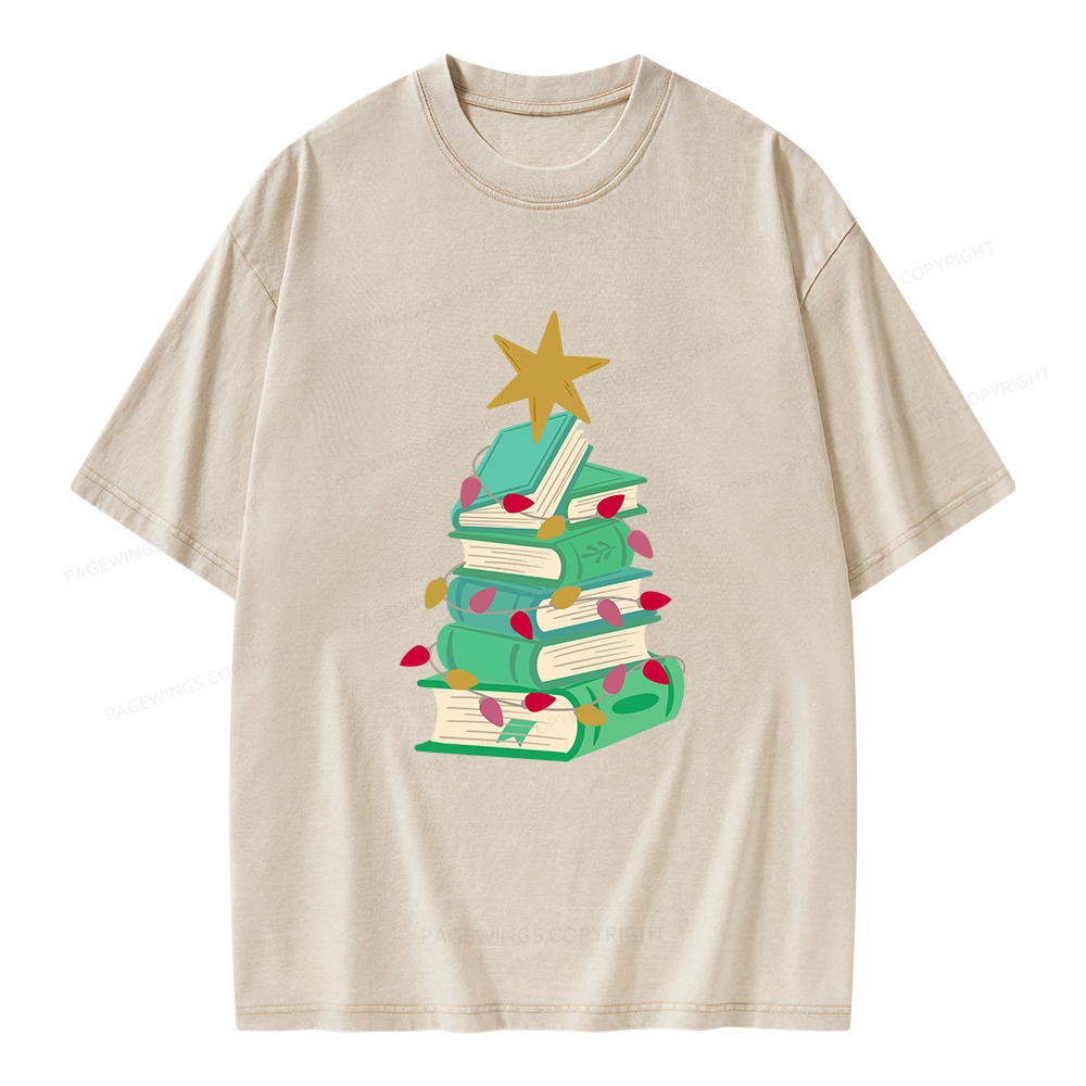 Pagewings Bookish Christmas Unisex Washed T-shirt