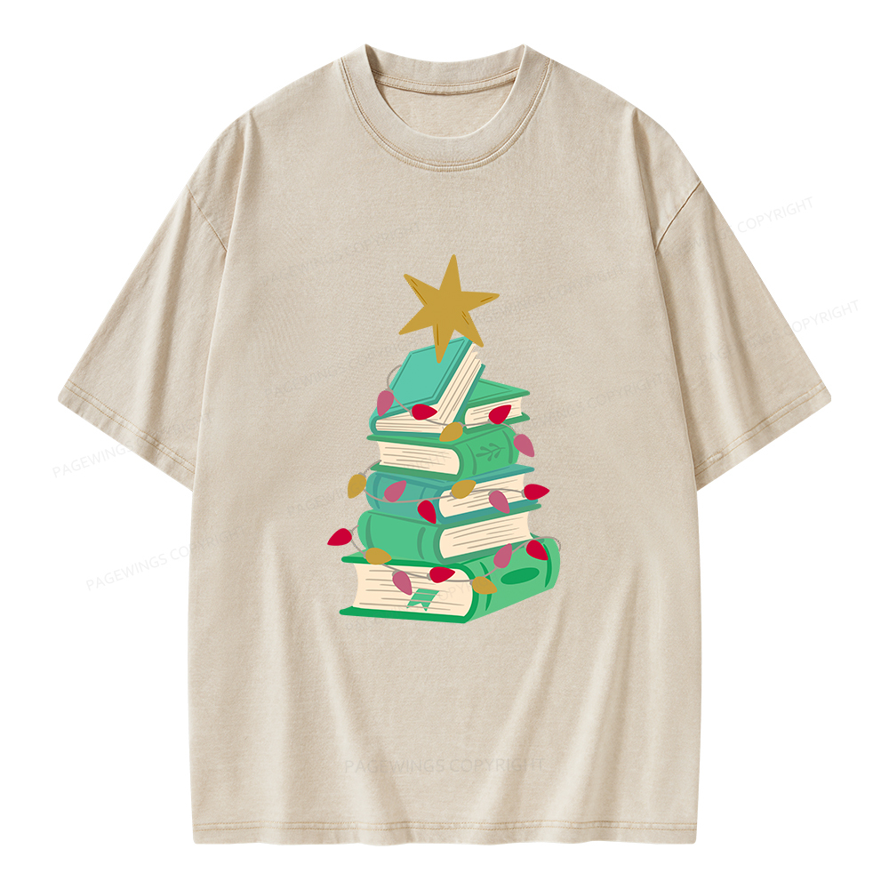 Pagewings Bookish Christmas Unisex Washed T-shirt