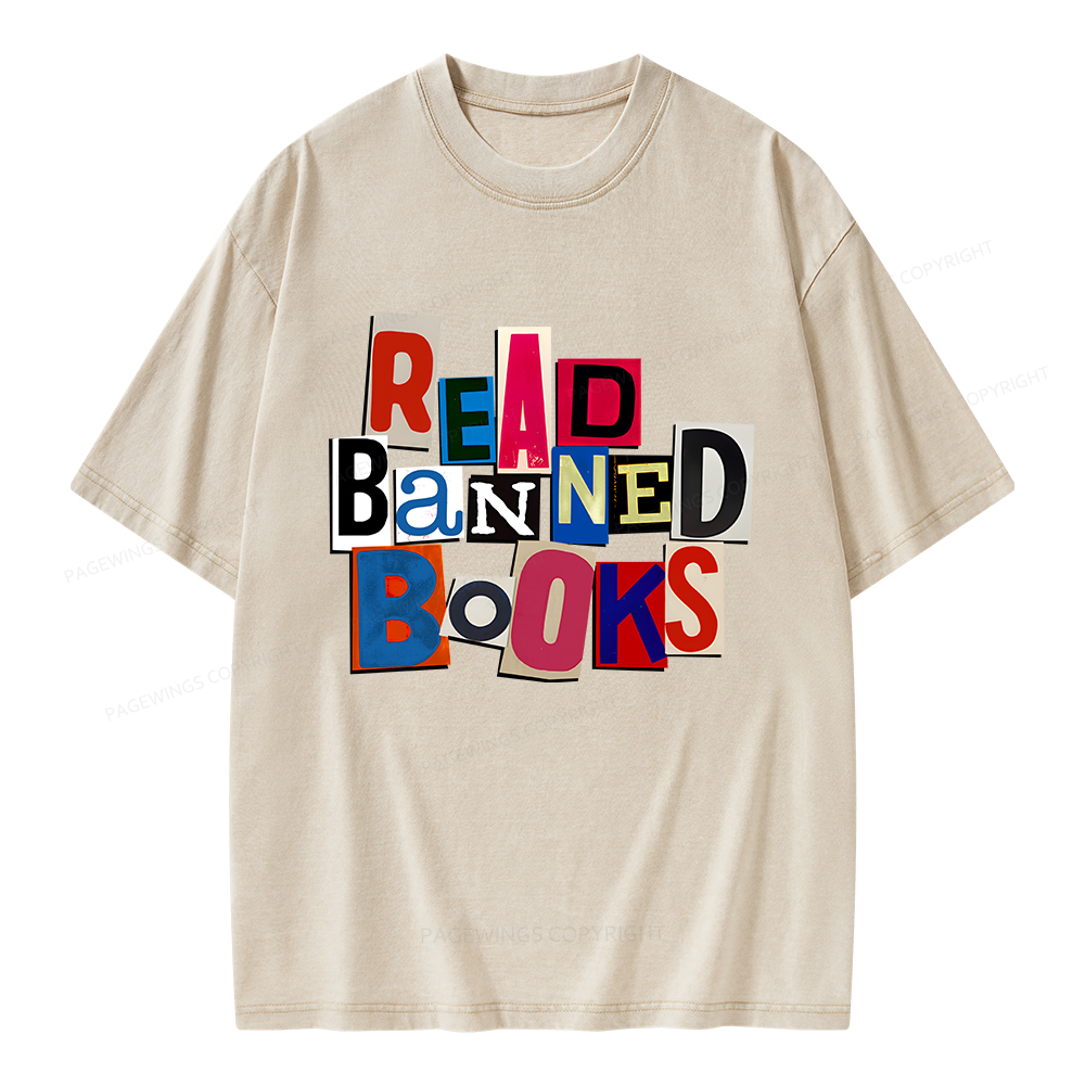 Pagewings Read Banned Books Unisex Washed T-shirt