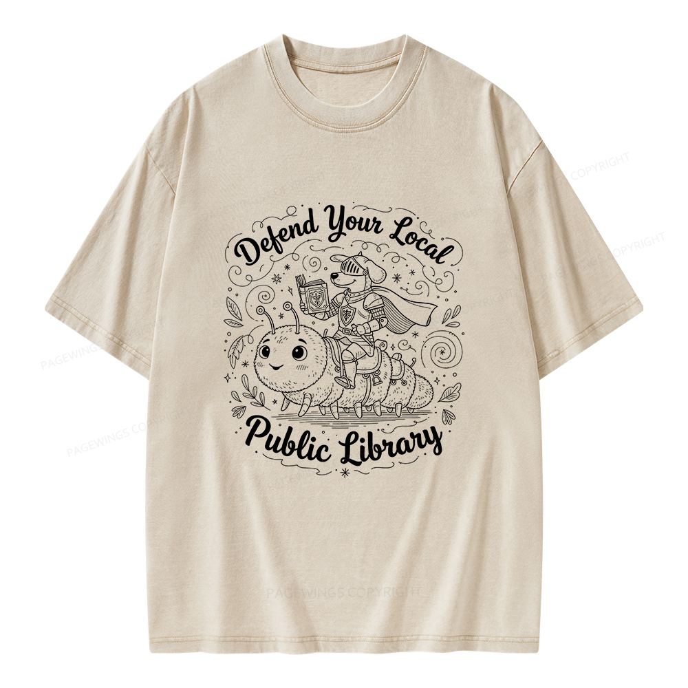 Pagewings Defend Your Local  Public Library Unisex Washed T-shirt
