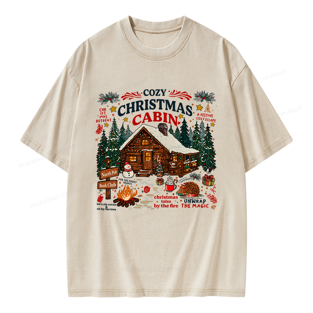 Pagewings Cozy Christmas Reading Unisex Washed T-shirt