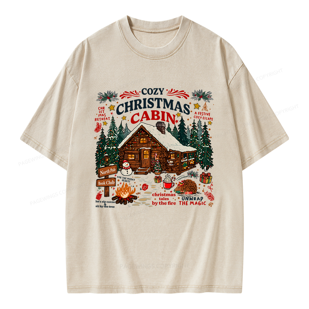 Pagewings Cozy Christmas Reading Unisex Washed T-shirt
